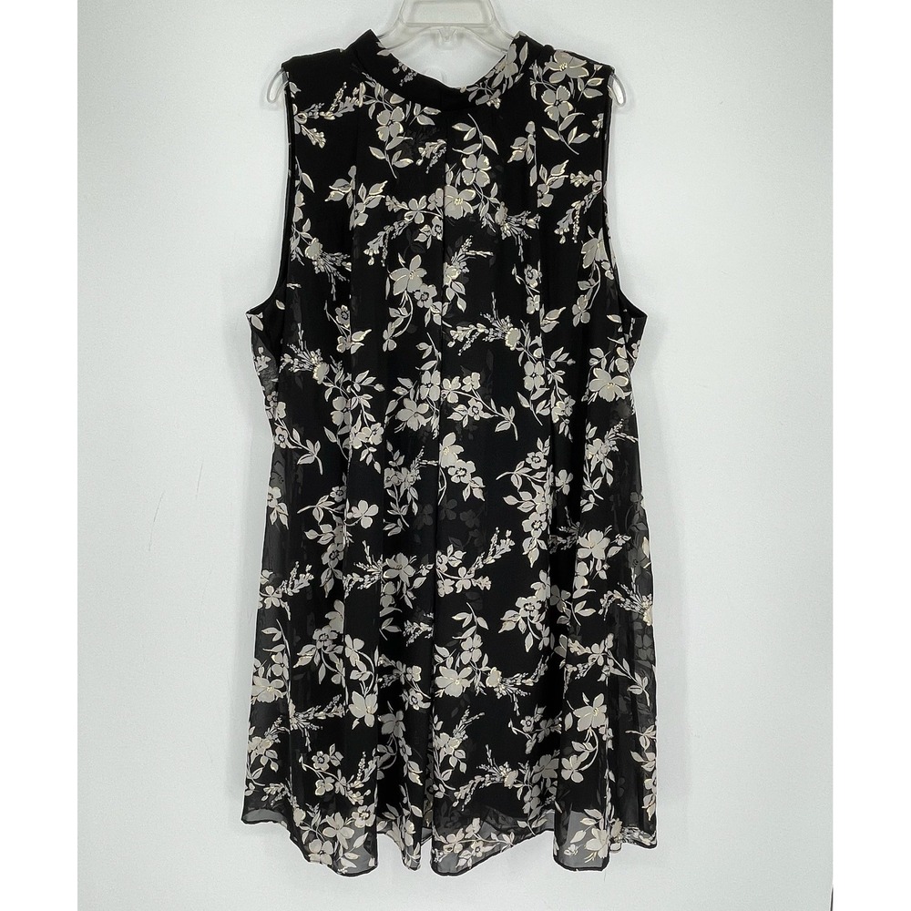 Lane Bryant Women Black Floral Sleeveless Tie Back Chiffon Blouse 24